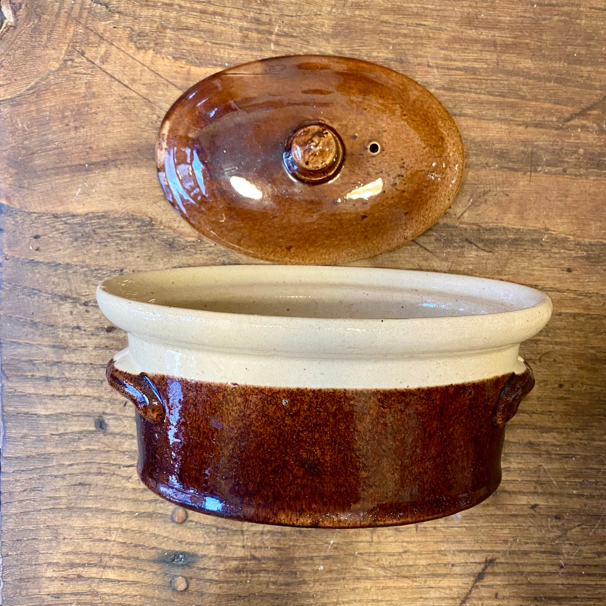 Vintage Fransk Terrin – Creme & Brun