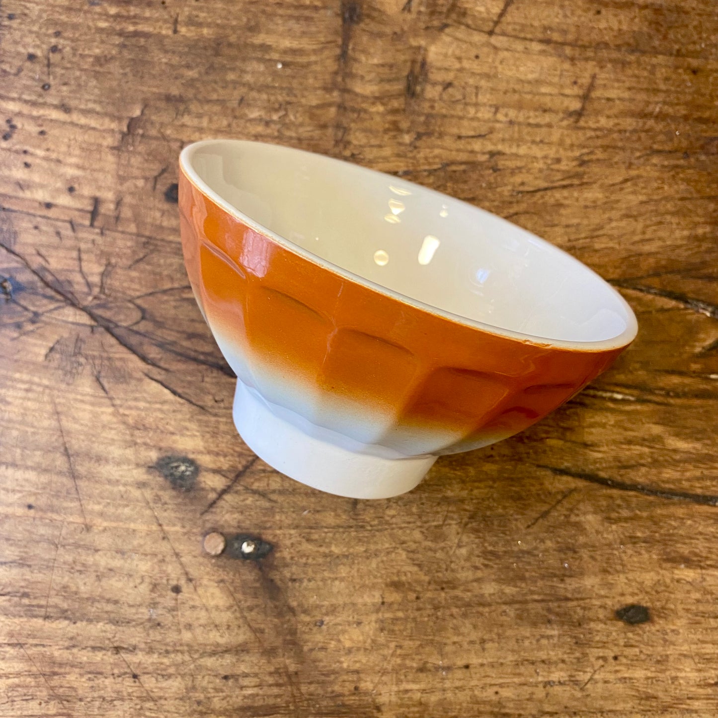 Vintage French Café au Lait Bowl – Orange & White