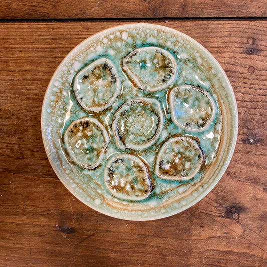 Vintage Ceramic Oyster Plate – Turquoise Crystalline Glaze