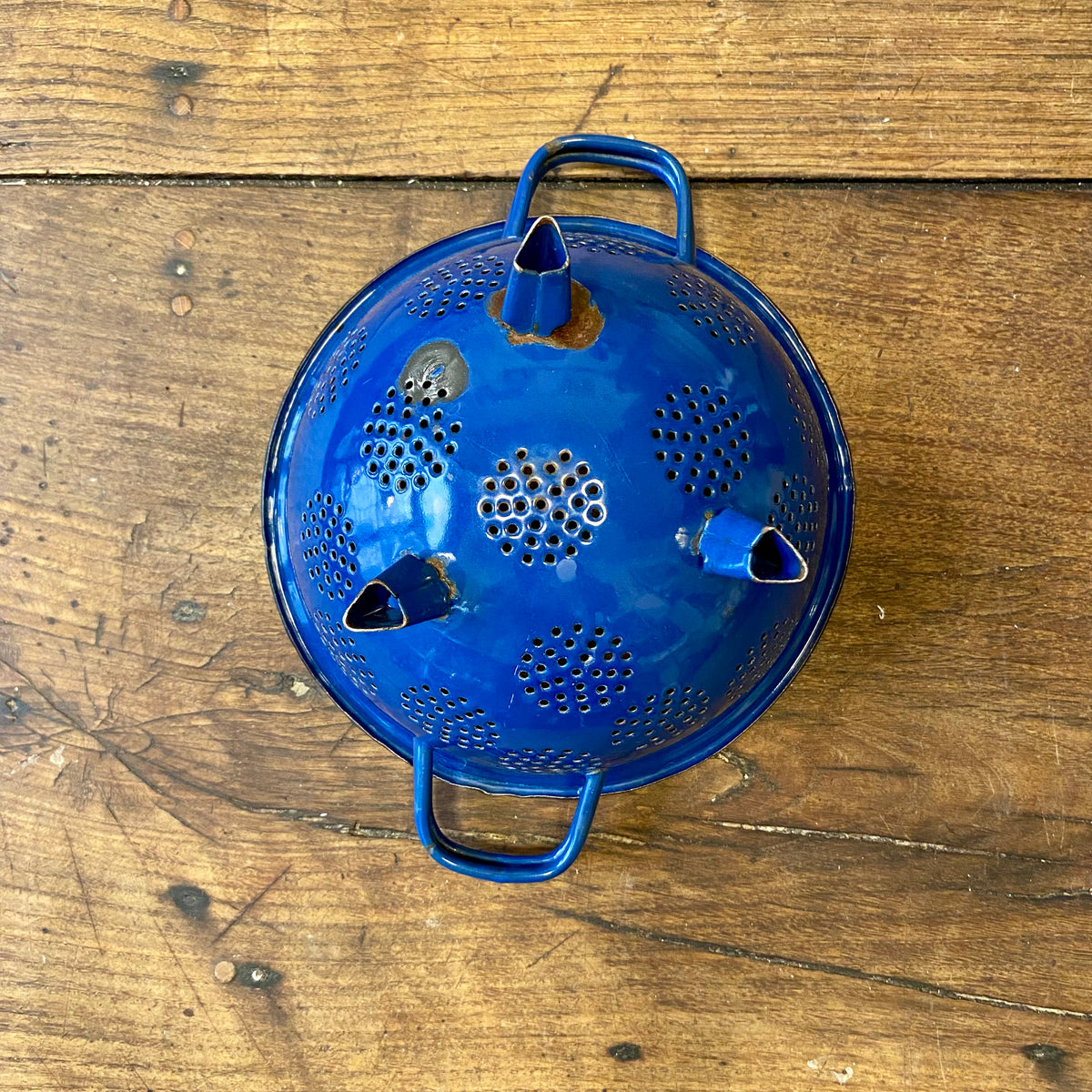 Vintage Blue Enamel Colander – 28 cm