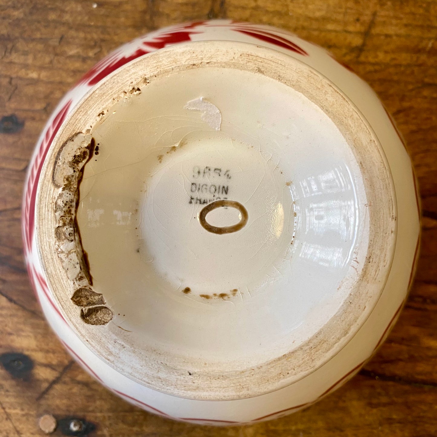 Vintage French Digoin Café au Lait Bowl – Red Floral