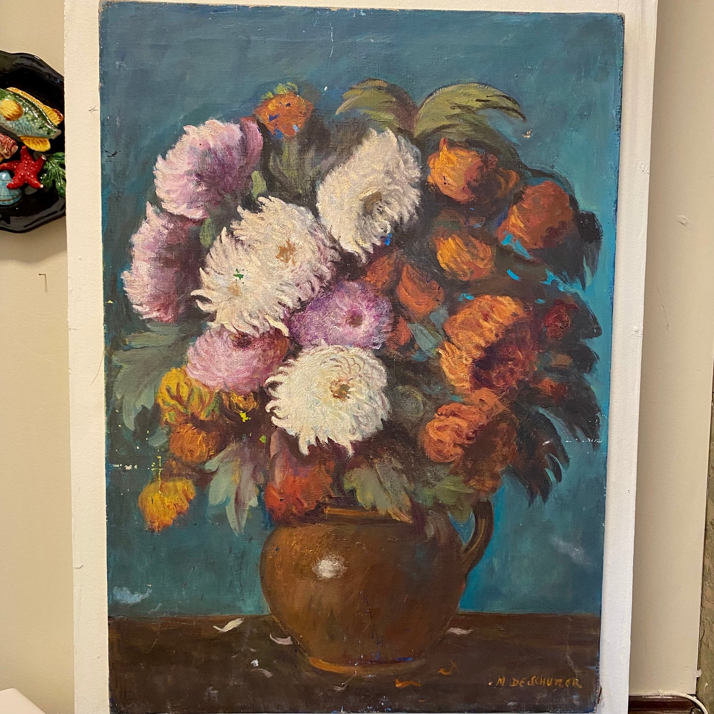 Vintage French Floral Still Life Painting 70 x 50cm