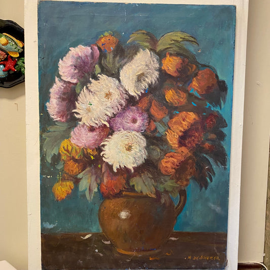 Vintage French Floral Still Life Painting 70 x 50cm