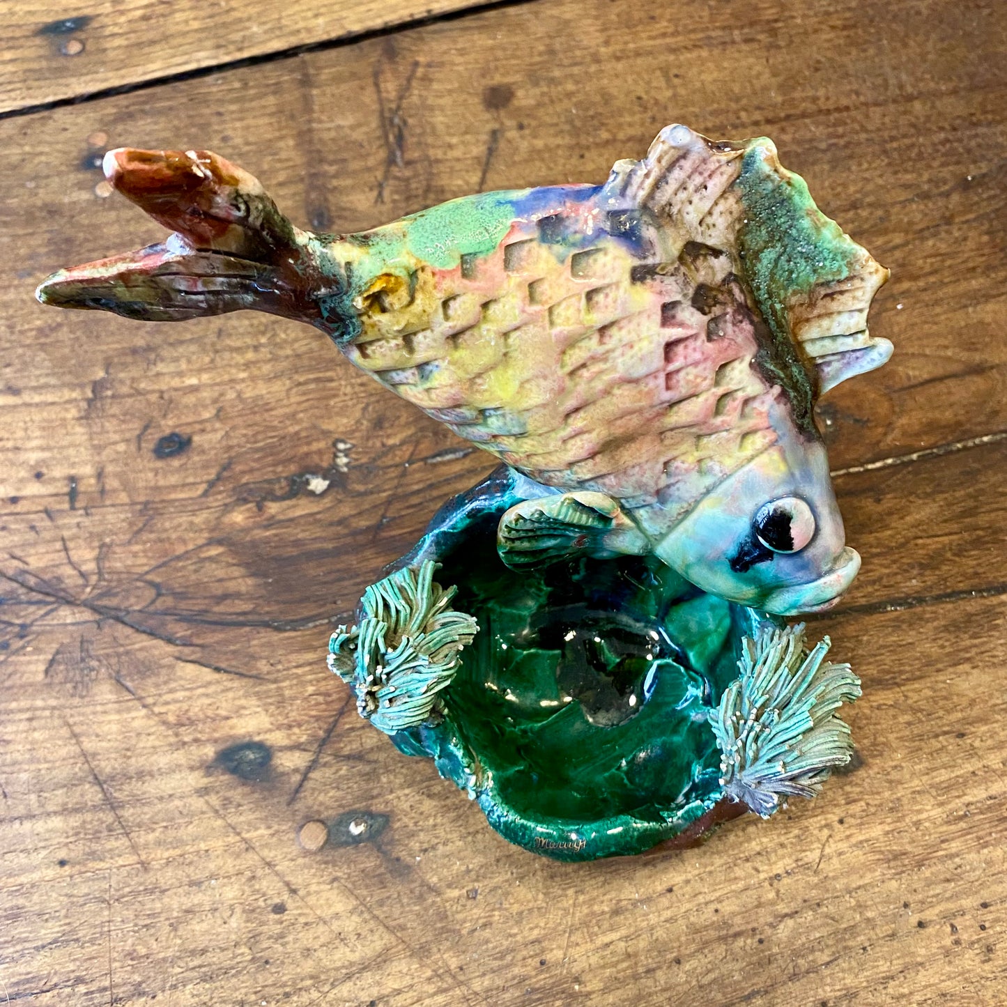 Vintage French Majolica Fish Sculpture – 18 cm
