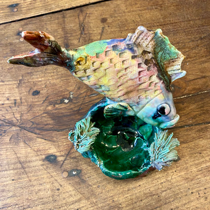 Vintage French Majolica Fish Sculpture – 18 cm