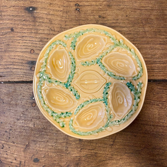 Vintage French Oyster Plate – Yellow & Green