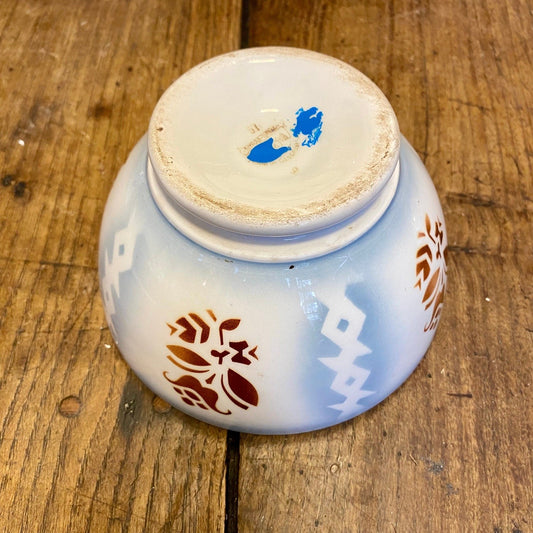 French vintage café au lait bowl – blue geometric floral