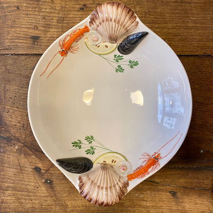 Vintage Italienskt Tre Art Serveringsfat med Skaldjursdekor – 40 cm