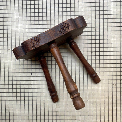 French Rustic Hand-Carved Milking Stool – 35 × 35 cm