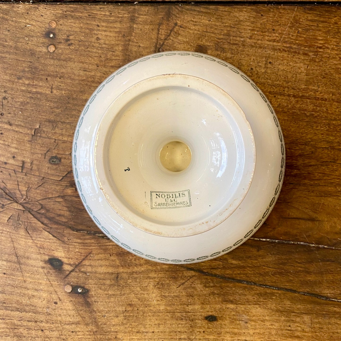 Vintage Sarreguemines Pedestal Dish – Nobilis Green