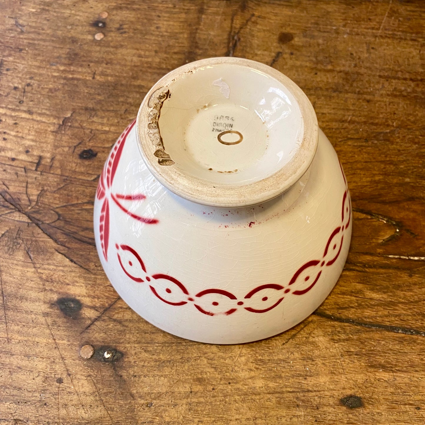 Vintage French Digoin Café au Lait Bowl – Red Floral