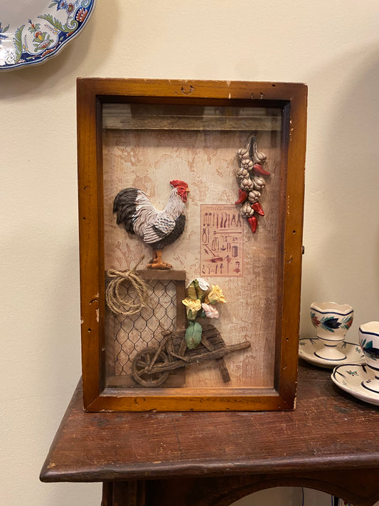 Vintage Wooden Key Cabinet with Rooster