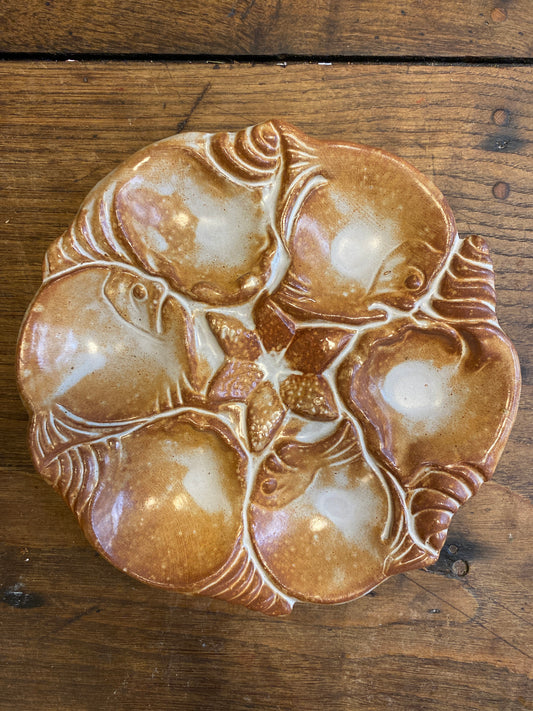 Vintage French Oyster Plate – Glazed Brown