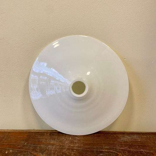 Vintage opaline glass bistro lamp shade in glossy white, with the raised collar around the fitting opening