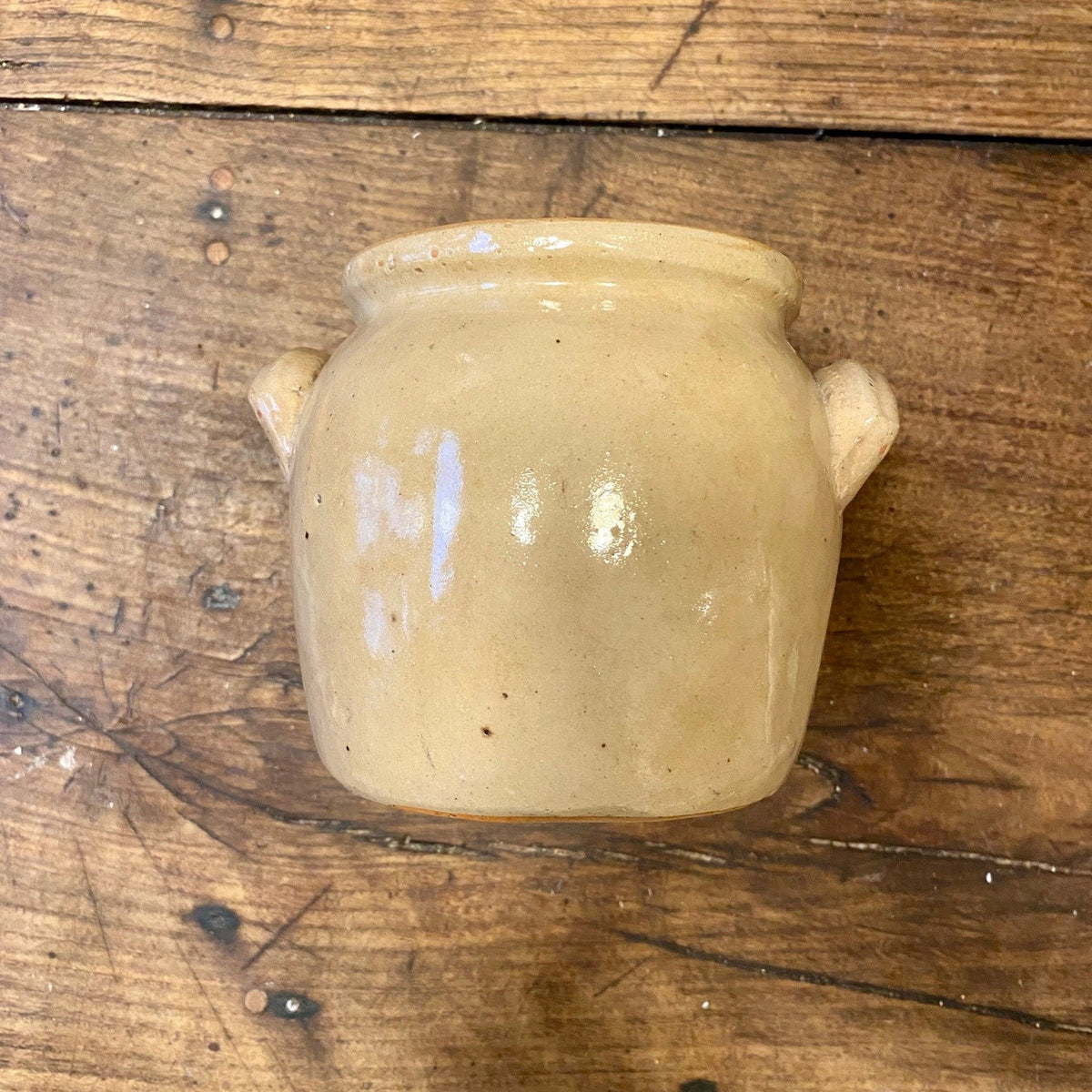Vintage French Beige Stoneware Pot with Handles