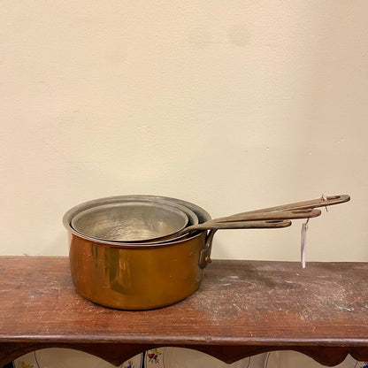 Vintage French Copper Saucepans – Set of Three