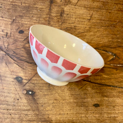Vintage French Café au Lait Bowl – Red Geometric