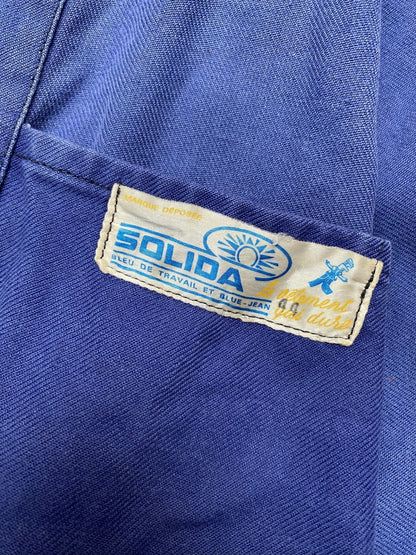 Vintage fransk blå arbetsjacka i bomullstwill från SolidA med flera framfickor, storlek 44, bild 3