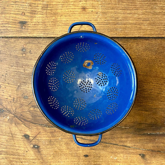 Vintage Blue Enamel Colander – 28 cm