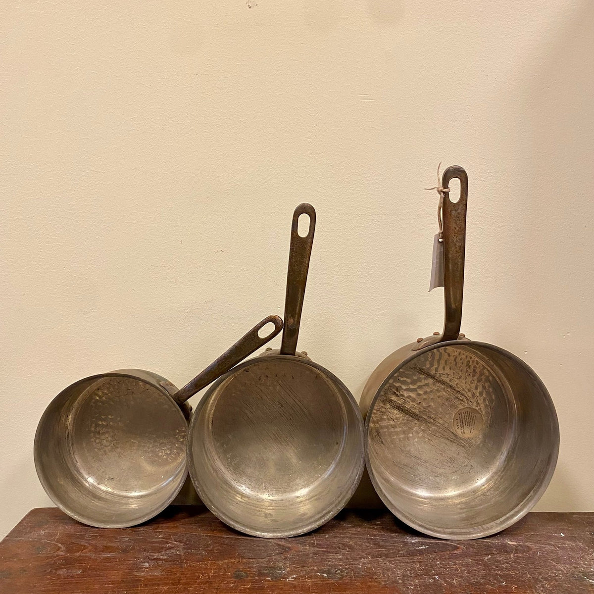 Vintage French Copper Saucepans – Set of Three