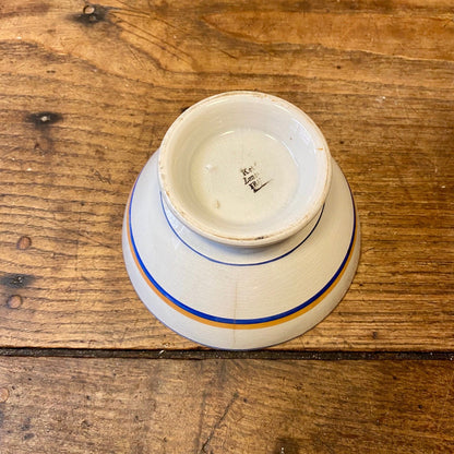 Vintage Lunéville Café au Lait Bowl – Blue & Ochre Stripes