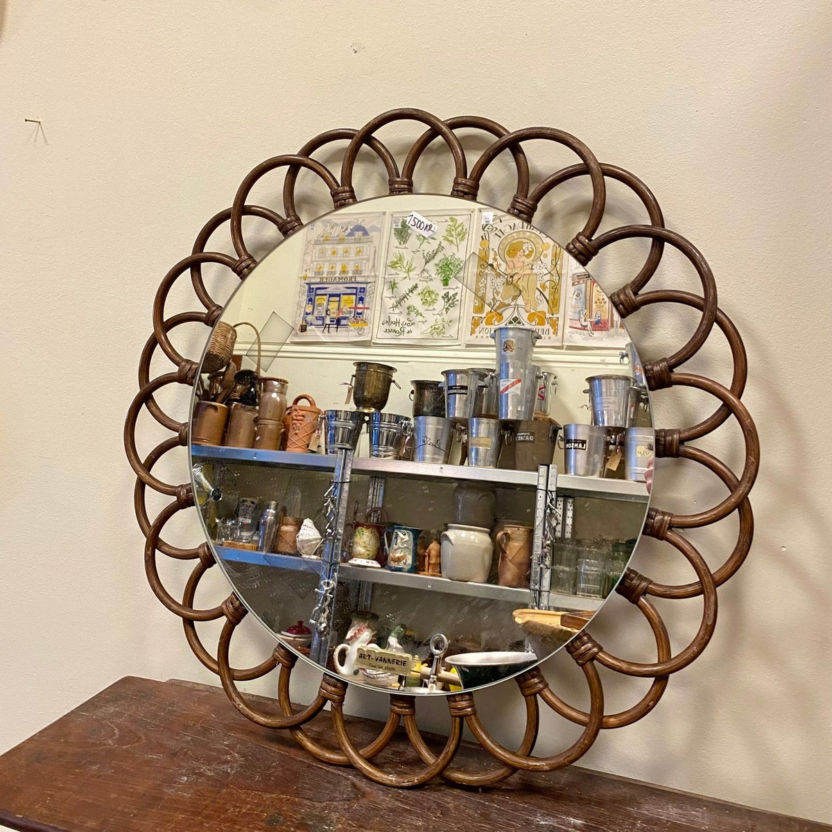 Vintage Round Rattan Mirror – Handmade