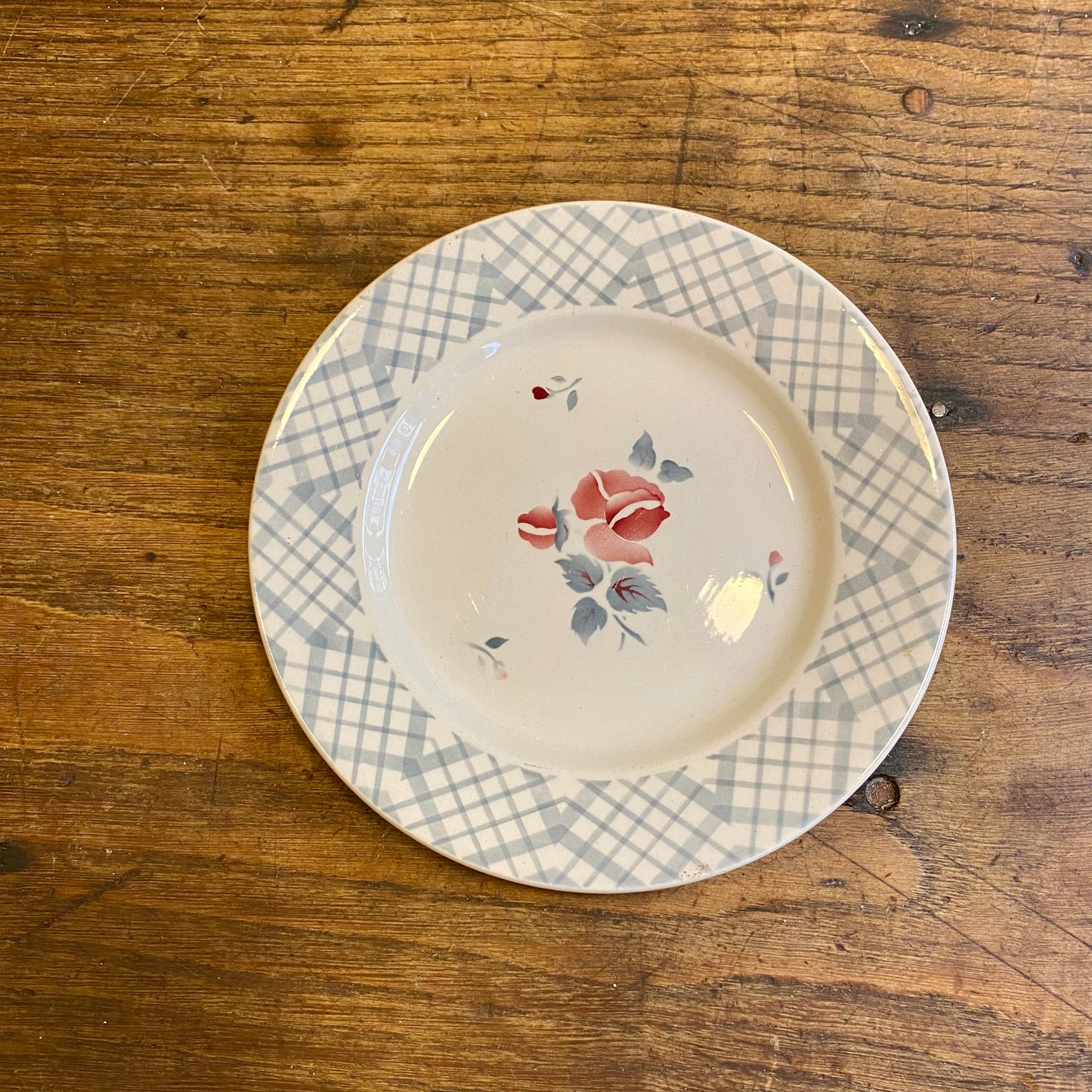 Vintage Digoin Sarreguemines “Maurice” Desserttallrik – Blommig & Blårutig