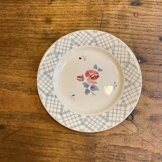 Vintage Digoin Sarreguemines “Maurice” Dessert Plate – Floral & Blue Check
