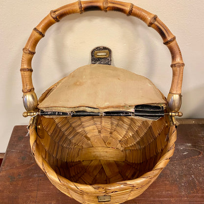 Vintage Italian Wicker Handbag with Bamboo Handle