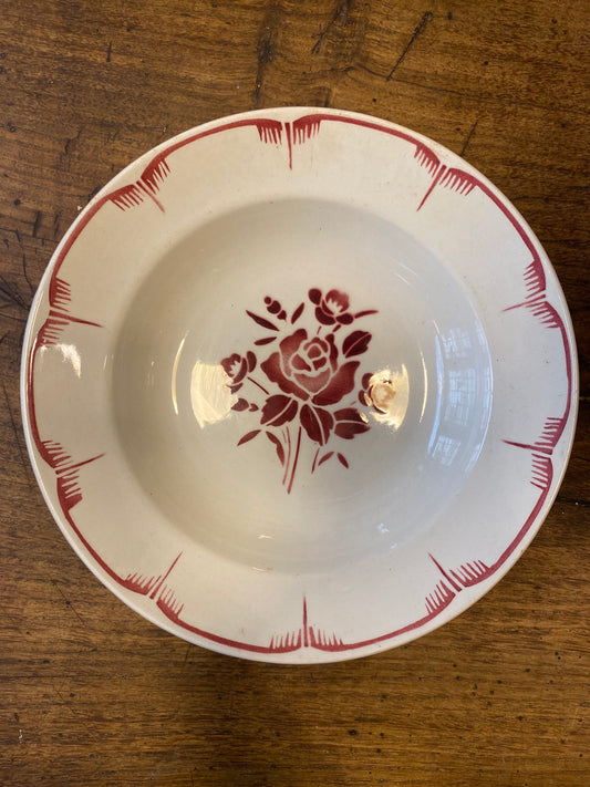 Vintage French Red Rose Soup Bowl
