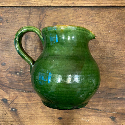Vintage French Green Glazed Ceramic Pitcher