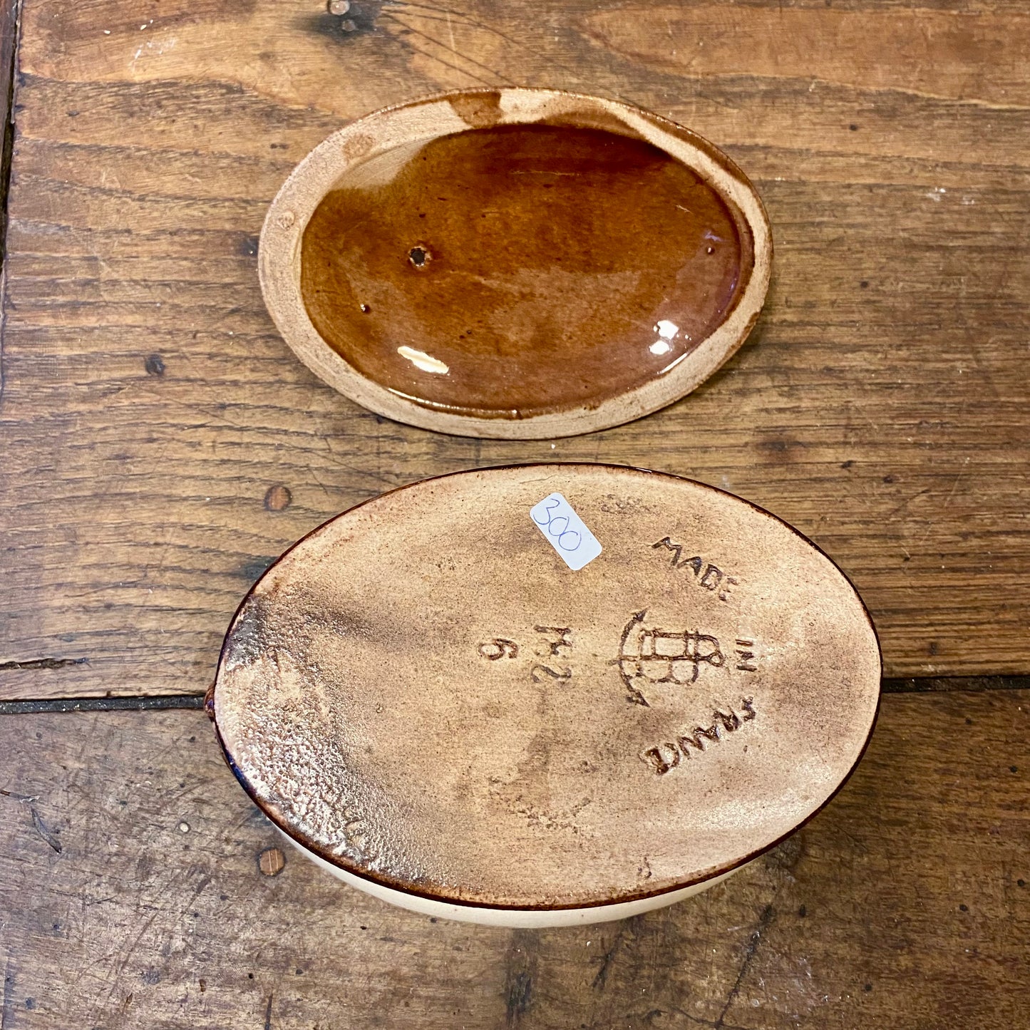 Vintage Fransk Terrin – Creme & Brun
