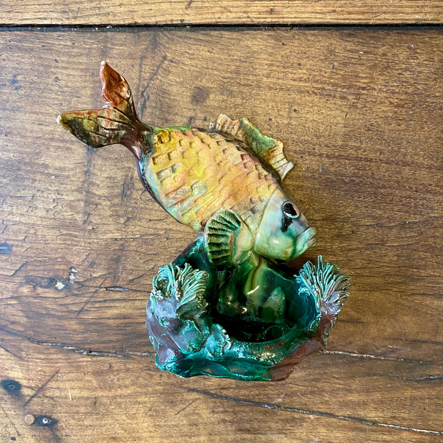 Vintage French Majolica Fish Sculpture – 18 cm