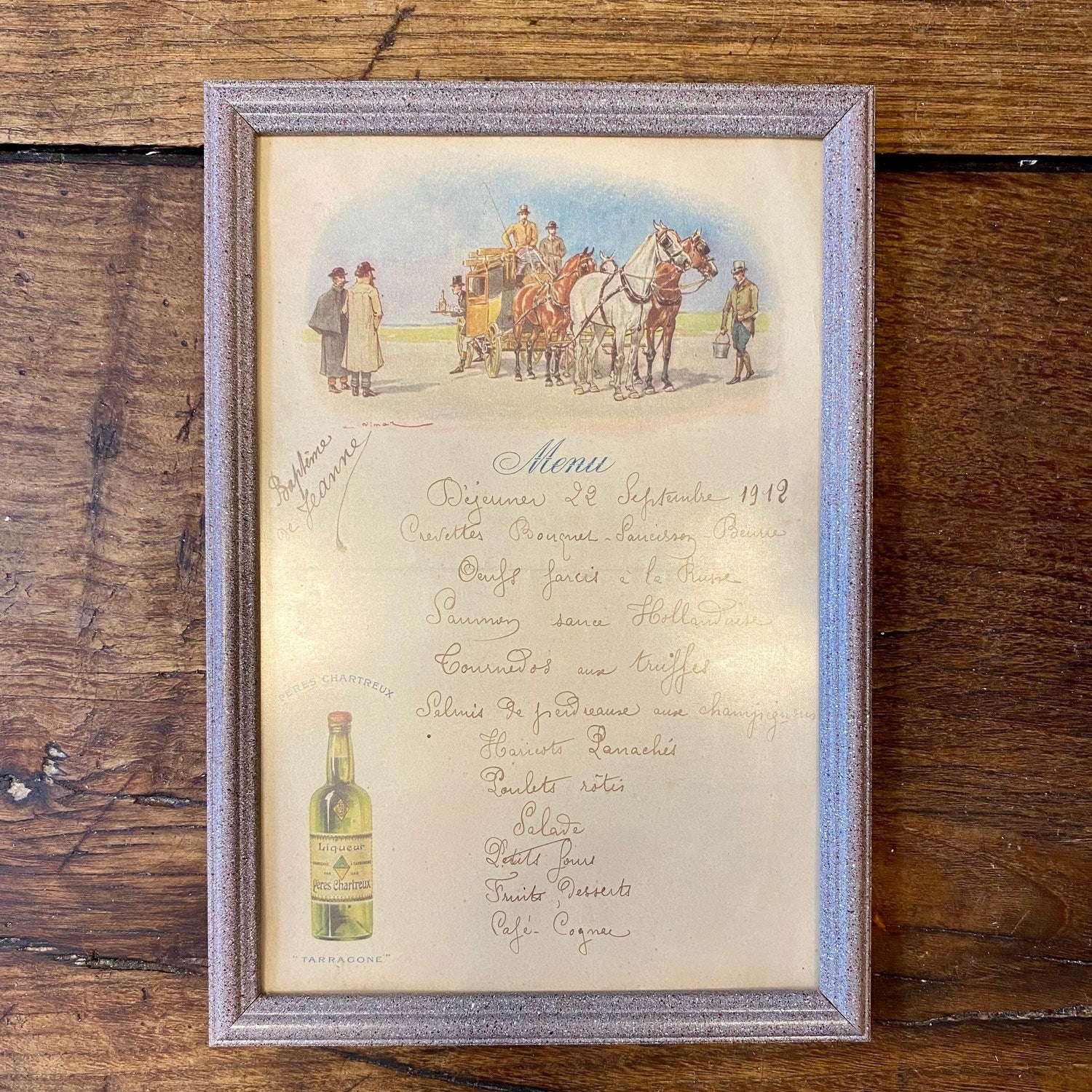 Framed French vintage menu print – 22 September 1912