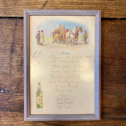 Framed French vintage menu print – 22 September 1912