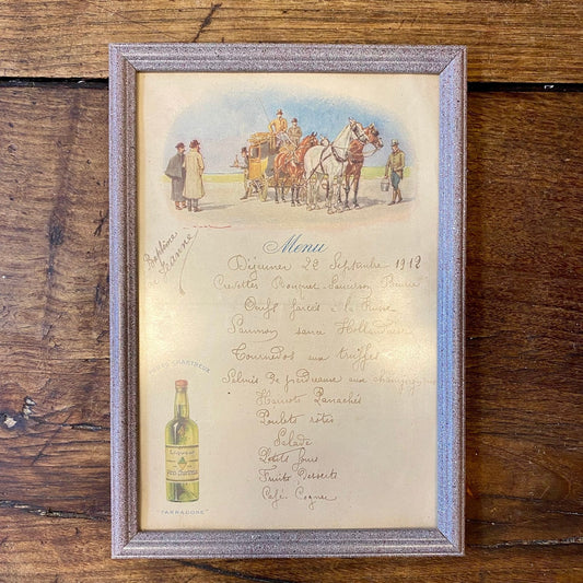 Framed French vintage menu print – 22 September 1912