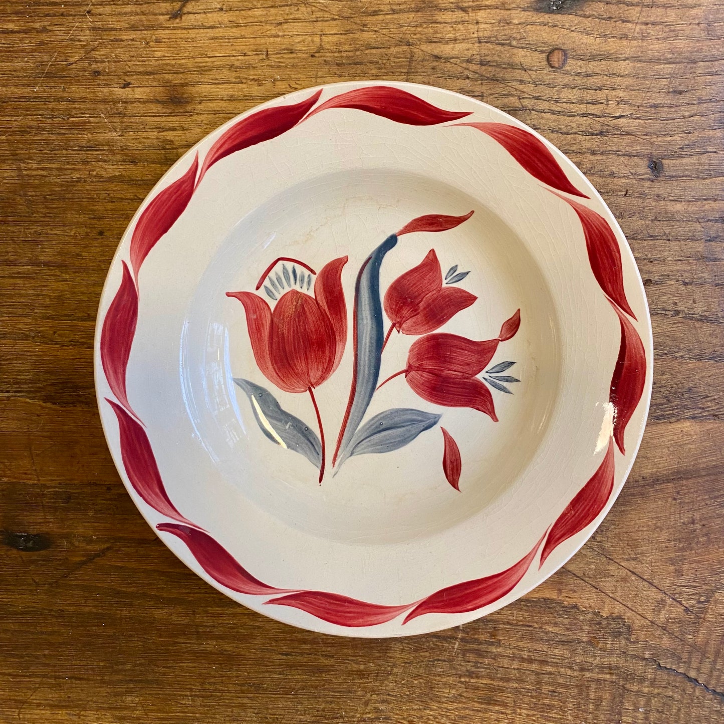 Vintage Gien “Monaco” Shallow Bowl – Red Floral