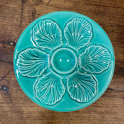 French Oyster Plate Turquoise Faience