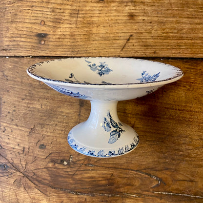 Vintage Sarreguemines Pedestal Dish – Stella Blue Floral