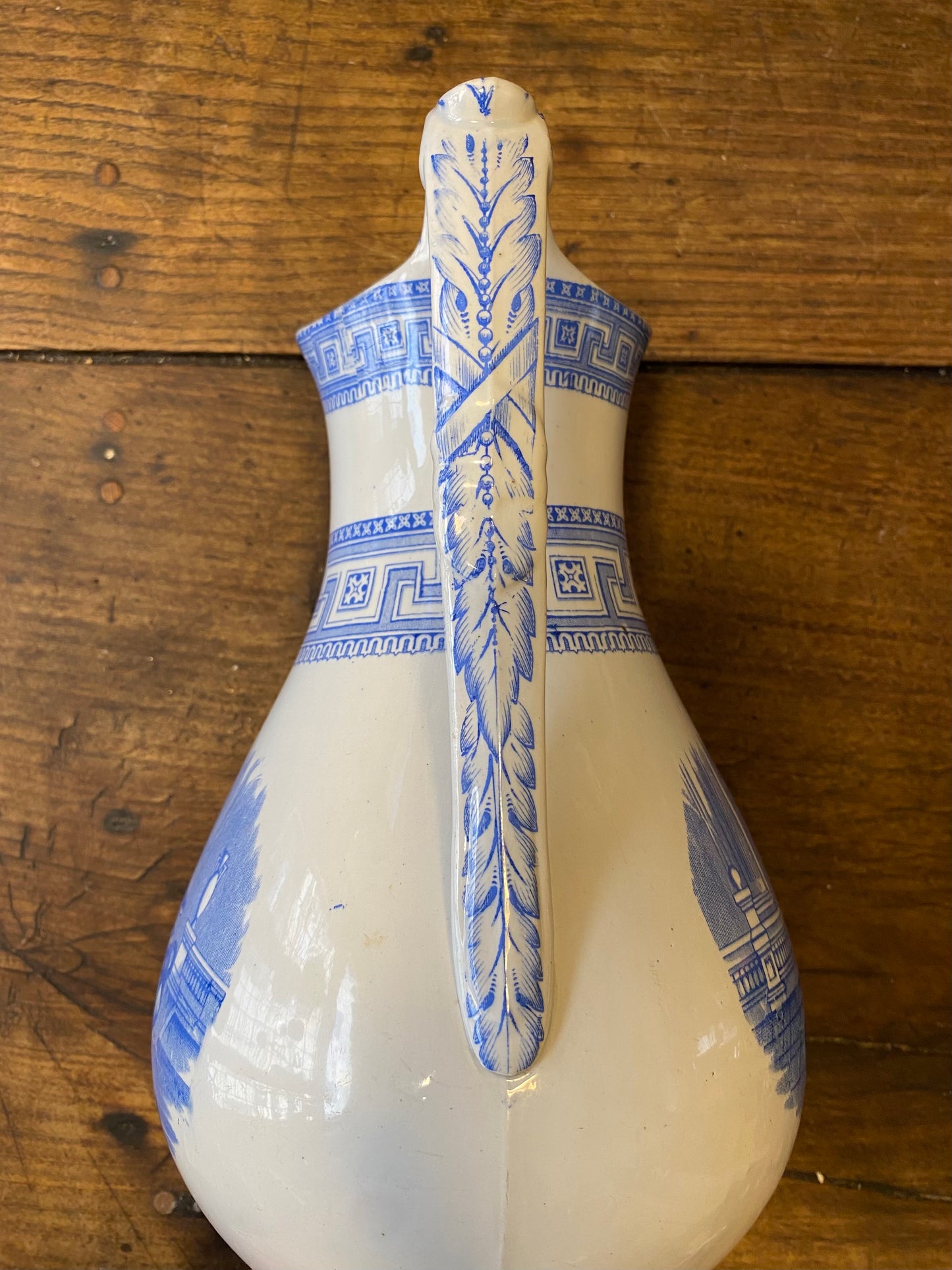 Antique Blue & White Etruscan Pitcher – 32 cm