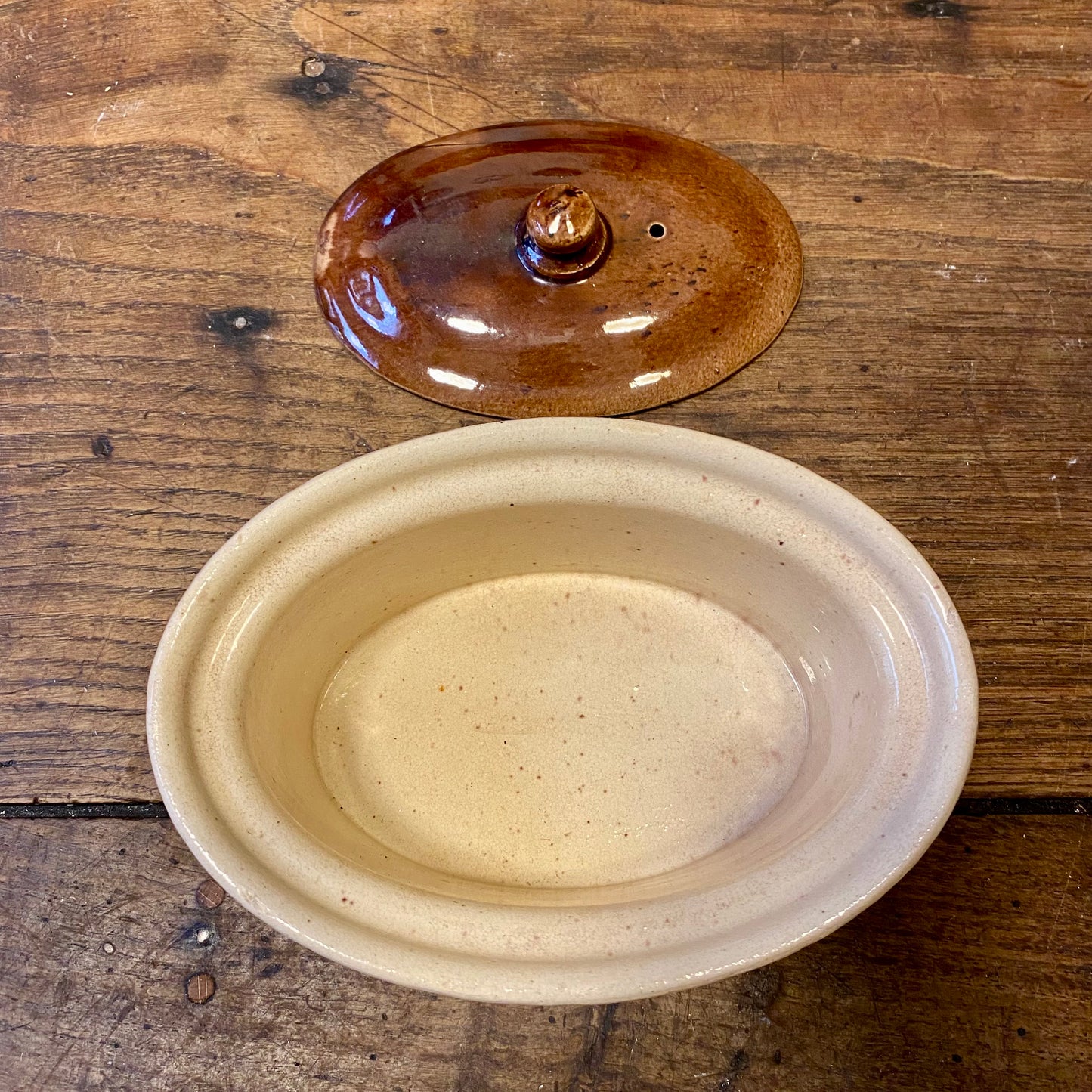 Vintage Fransk Terrin – Creme & Brun
