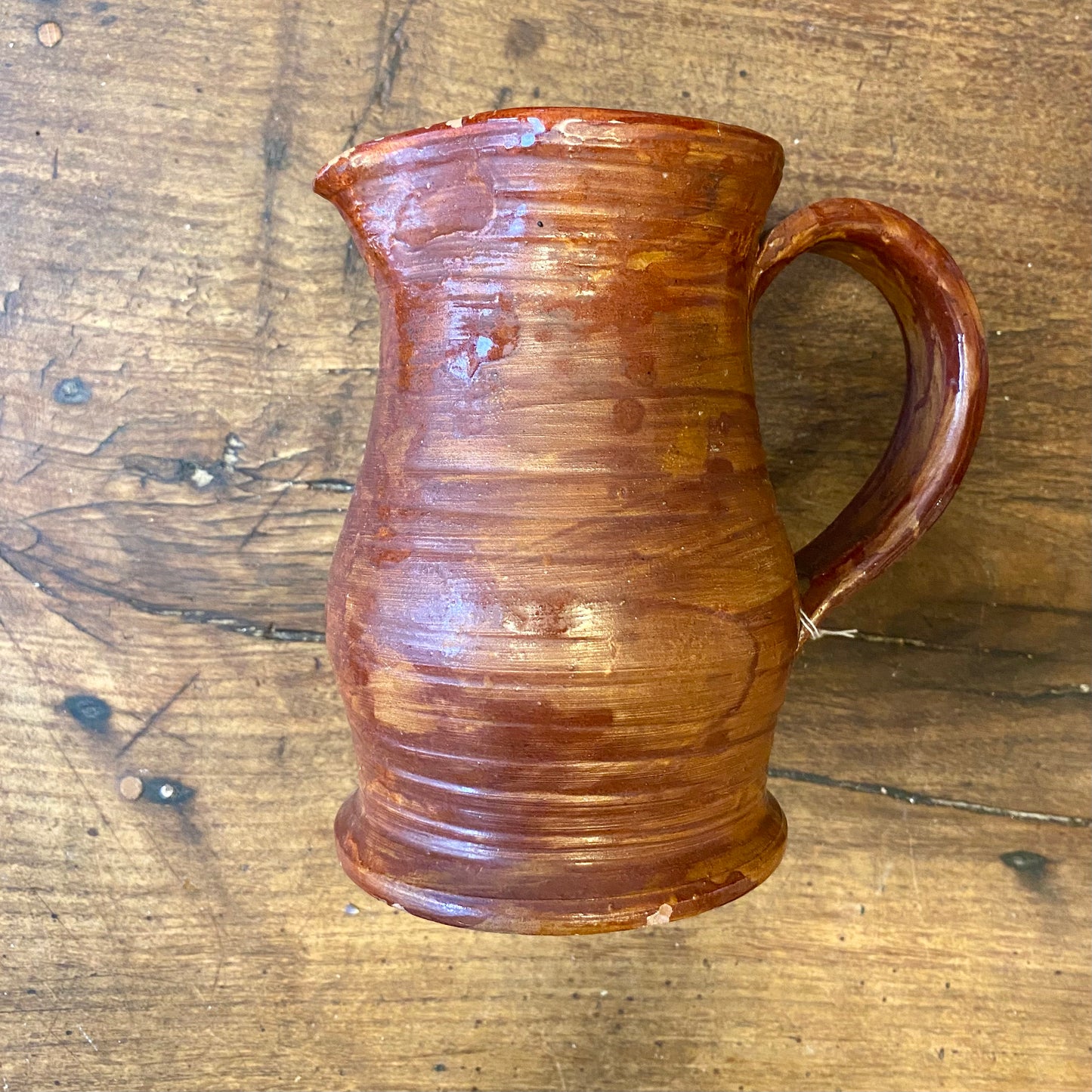Vintage French Glazed Terracotta Pitcher – 17 cm