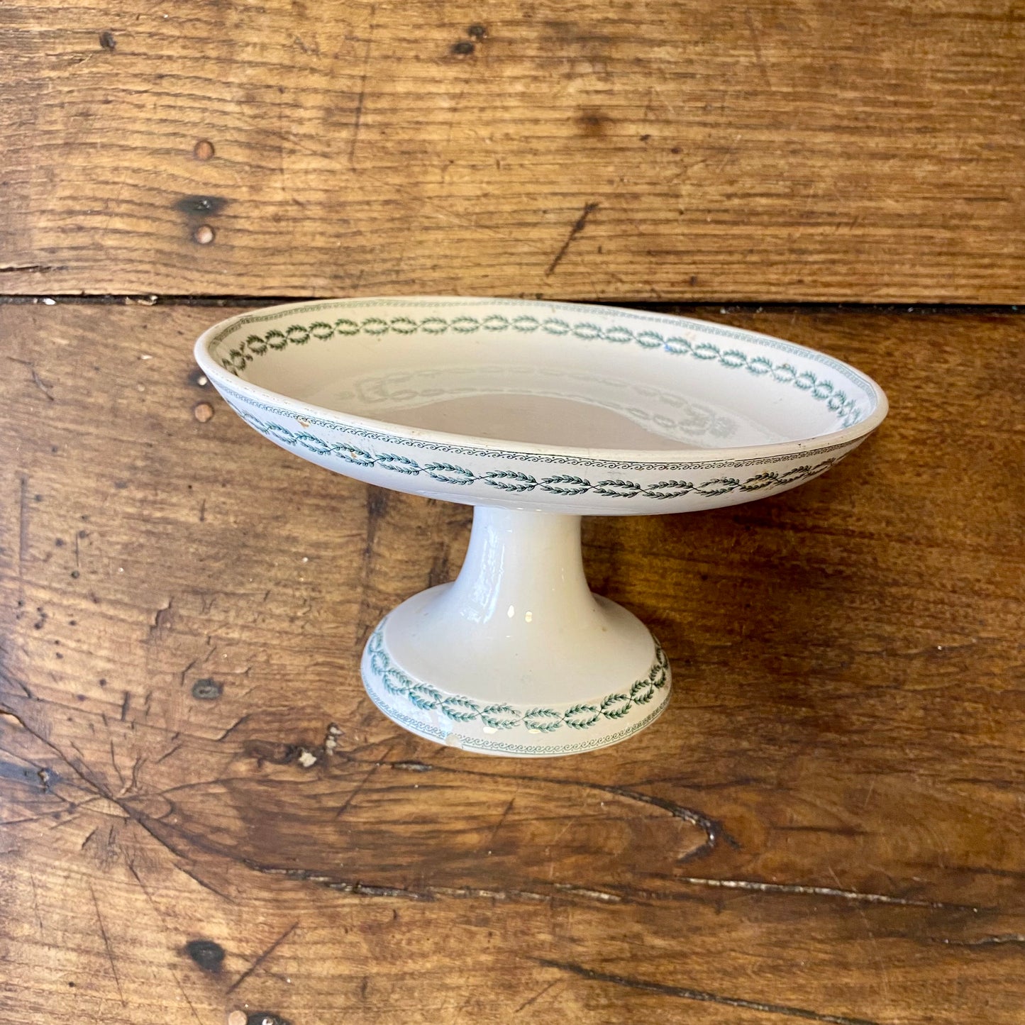 Vintage Sarreguemines Pedestal Dish – Nobilis Green