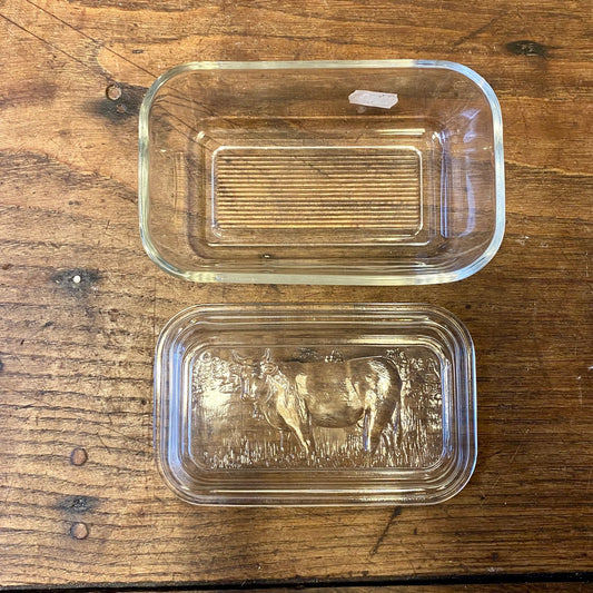 Vintage Glass Butter Dish – Cow Motif