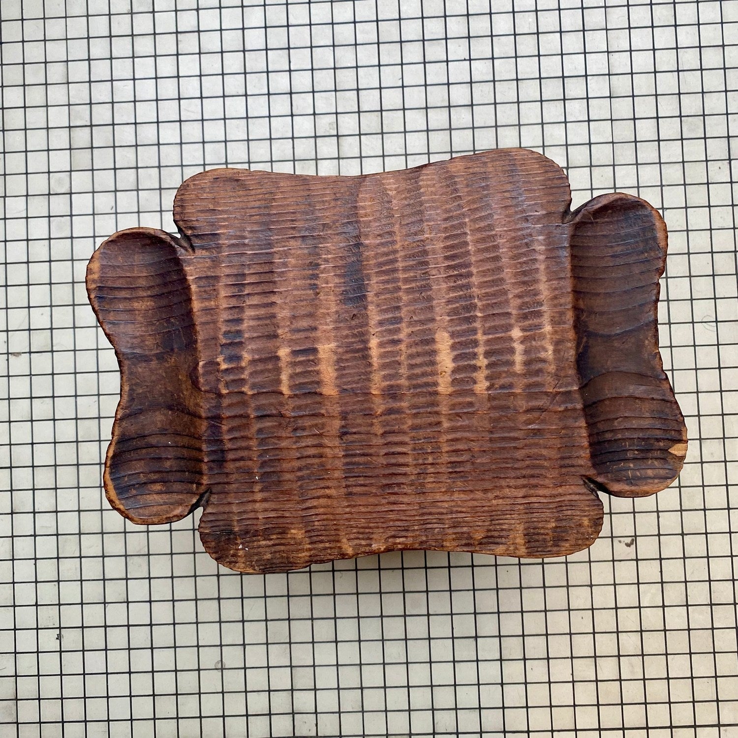 French Rustic Hand-Carved Milking Stool – 35 × 35 cm