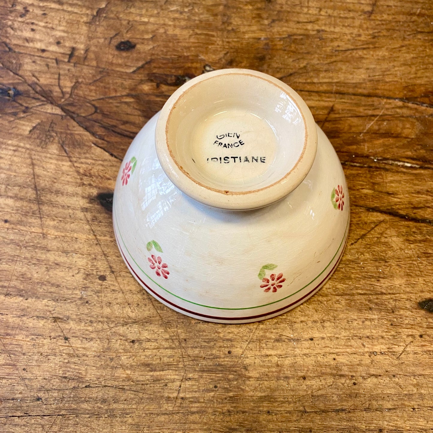 Vintage French Gien Café au Lait Bowl – Red & Green Floral