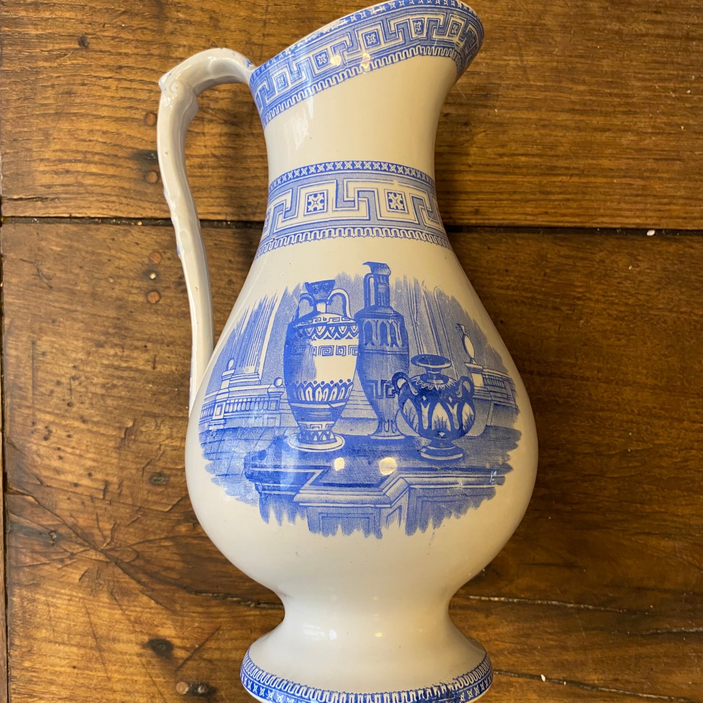 Antique Blue & White Etruscan Pitcher – 32 cm
