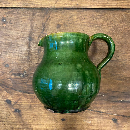 Vintage French Green Glazed Ceramic Pitcher