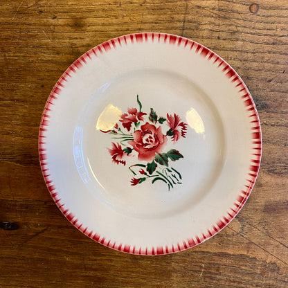 Vintage Digoin Sarreguemines “Yvette” Mattallrik – Röd Blomdekor
