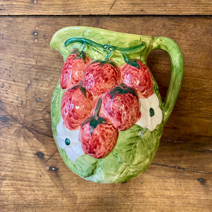 Vintage Strawberry Majolica Pitcher – 18 cm